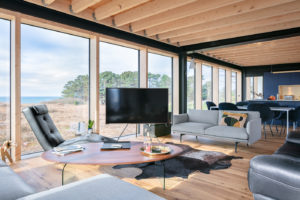 maison sur pilotis, mur rideau